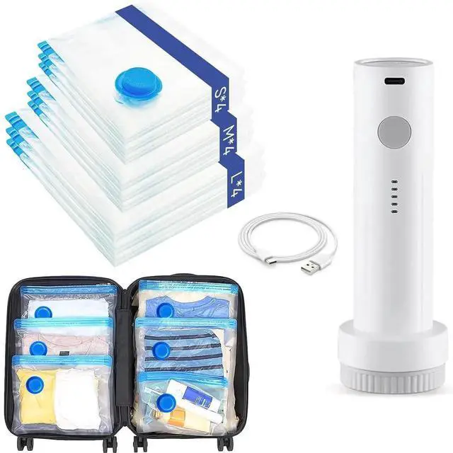 Main image of Vacuum Seal Bags for Clothing, Vacuum Storage Bags with Rechargeable Air Pump, Vacuum Seal Bags for Clothing Travel, Space Saver Vacuum Storage Bags, 12 Pack