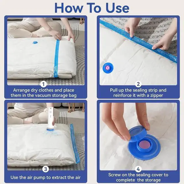 Alt view image 2 of 7 - Vacuum Seal Bags for Clothing, Vacuum Storage Bags with Rechargeable Air Pump, Vacuum Seal Bags for Clothing Travel, Space Saver Vacuum Storage Bags, 12 Pack