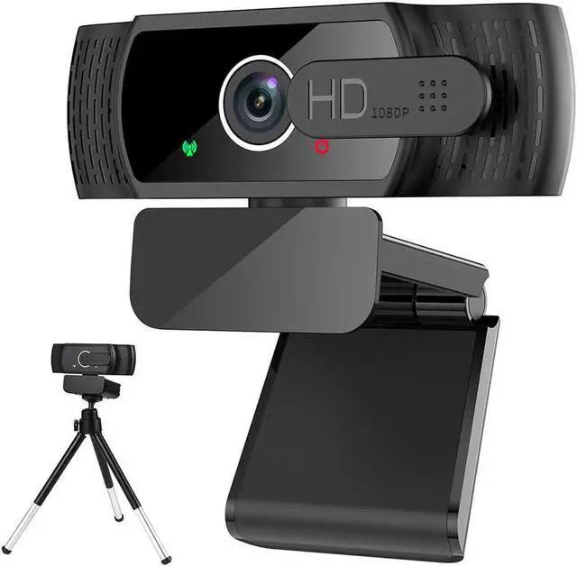 Main image of Tw6 Webcam with Microphone, 1080P Full HD Computer Camera for PC with Cover, Expandable Tripod, USB Web Camera with Cover for Video Calls, Streaming, Skype, Zoom, Teleconference Gray / Black