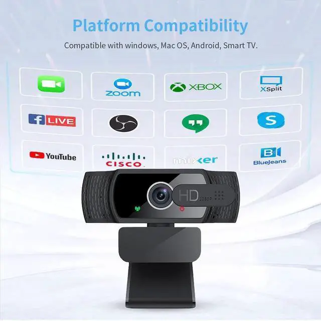 Alt view image 4 of 7 - Tw6 Webcam with Microphone, 1080P Full HD Computer Camera for PC with Cover, Expandable Tripod, USB Web Camera with Cover for Video Calls, Streaming, Skype, Zoom, Teleconference Gray / Black