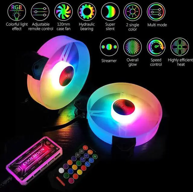 Alt view image 2 of 7 - 3 Pack RGB Case Fans,COOLMOON 120mm Silent Computer Cooling PC Case Fan Addressable RGB Color Changing LED Fan with Remote Control,Music Rhythm Sync & 5V ARGB Motherboard Sync