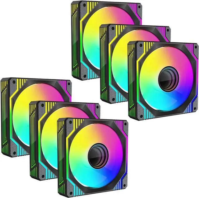 Main image of 120mm Infinity Mirror ARGB Fan 5V 3Pin Addressable RGB PWM PC Computer CPU Case Cooling Fan 600-1800RPM Black 6-Pack