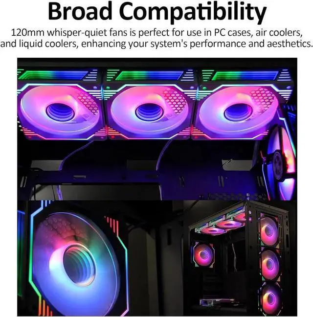 Alt view image 4 of 7 - 120mm Infinity Mirror ARGB Fan 5V 3Pin Addressable RGB PWM PC Computer CPU Case Cooling Fan 600-1800RPM White 6-Pack