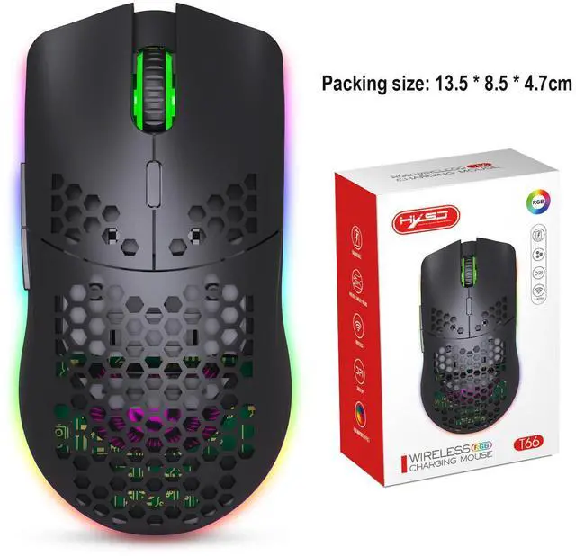 Main image of Mouse - RGB Illuminated Macro Programming Gaming Mouse with 6 Buttons and Dimmable Lighting, Supports Various Wired Mice T66 Black - Charging Edition
