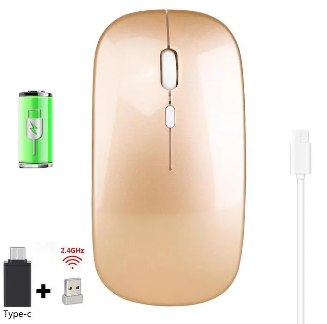 Main image of 2.4G wireless charging mouse with silent function and TYPE-C interface. Desktop and notebook office mouse. gold