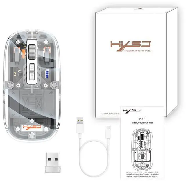Main image of Three-mode transparent design, futuristic technology style. 2.4G wireless mouse with Bluetooth 5.1, silent magnetic attachment, rechargeable, wireless mouse with battery level display. grey