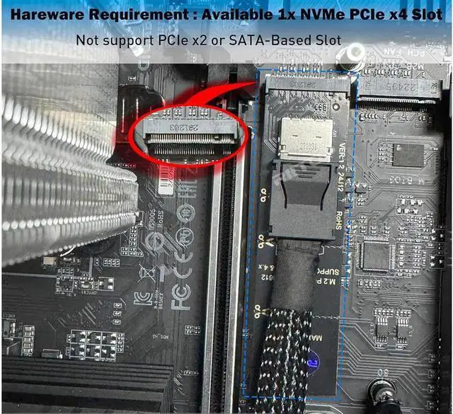 Alt view image 2 of 7 - NVMe to Oculink SFF-8612 Adapter, RIITOP M.2 NVMe PCIe 4.0 x4 to OCuLink SFF-8611 4i Host Adapter for eGPU and SSD