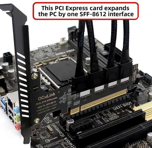 Alt view image 7 of 7 - PCIE Oculink Adapter Card, RIITOP PCI-e Express 16x to Quad OCuLink SFF-8612 SFF-8611 Internal VROC Raid0 Adapter for U.2 SSD eGPU External Graphics Card Dock