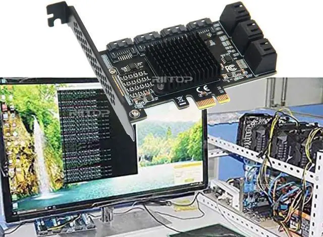 Alt view image 3 of 7 - SATA 3 Expansion Card 10 Port, RIITOP PCI-e Express x1 SATA 6G Controller Card, SATA iii 6Gbps PCIe Adapter Card, Come with Low Profile Bracket and SATA3 Cables