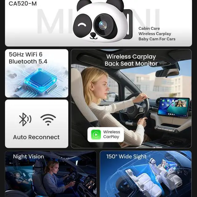 Alt view image 3 of 6 - Wireless Carplay Portable Wireless Car Adapter Carplay Adapter Car Backup Camera Rear Seat Baby Newegg Product Title Translation