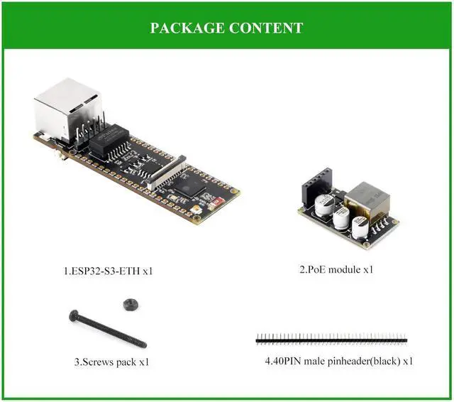 Alt view image 2 of 5 - ESP32-S3 Ethernet Development Board, Support Wi-Fi & Bluetooth,10/100Mbps RJ45 ETH Port Ethernet Communication, 240MHz Dual Core Processor, Onboard Type-C Port and TF Card Slot, with PoE Module