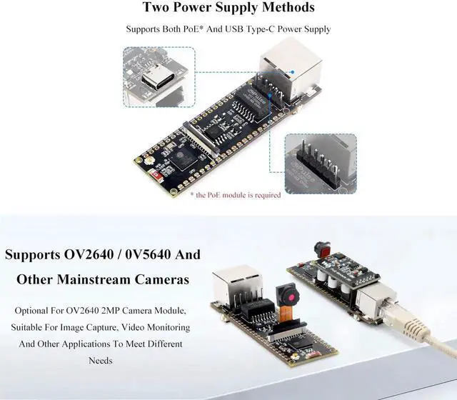 Alt view image 4 of 5 - ESP32-S3 Ethernet Development Board, Support Wi-Fi & Bluetooth,10/100Mbps RJ45 ETH Port Ethernet Communication, 240MHz Dual Core Processor, Onboard Type-C Port and TF Card Slot, with PoE Module