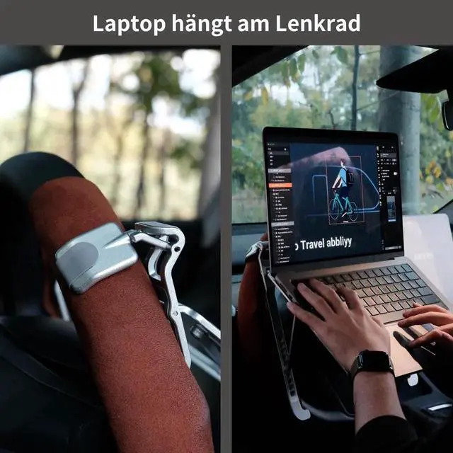 Alt view image 4 of 5 - STEERTOP Car Laptop Mount Steering Wheel Tray Holder, Height Adjustable Car Desk for Laptop Computer Tablet, Foldable Portable Lap Laptop Stand for Car Vehicle Workstation Accessories Truck SUV Tesla