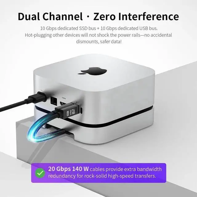 Alt view image 3 of 5 - Mac mini M4 Dual Channel Dock & Desk Mount with 4TB M.2 NVMe SSD Enclosure, 10Gbps USB A/C Data Port, SD/TF Card Slot, 4K@60HZ HDMI, Mac mini M4 Aluminum Dock Stand & Hub