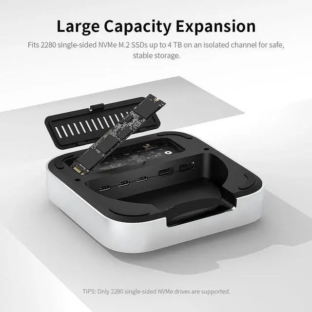 Alt view image 5 of 5 - Mac mini M4 Dual Channel Dock & Desk Mount with 4TB M.2 NVMe SSD Enclosure, 10Gbps USB A/C Data Port, SD/TF Card Slot, 4K@60HZ HDMI, Mac mini M4 Aluminum Dock Stand & Hub