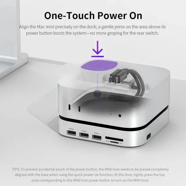 Alt view image 2 of 5 - Mac mini M4 Dual Channel Dock & Desk Mount with 4TB M.2 NVMe SSD Enclosure, 10Gbps USB A/C Data Port, SD/TF Card Slot, 4K@60HZ HDMI, Mac mini M4 Aluminum Dock Stand & Hub