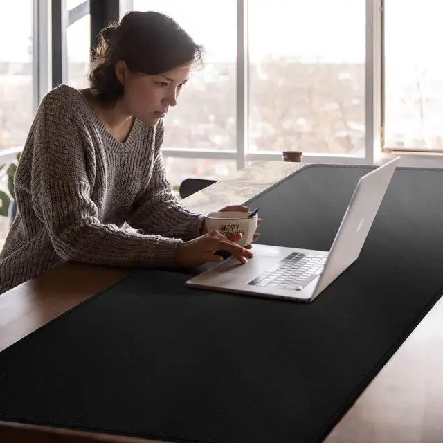 Alt view image 2 of 5 - Cacoy 63" x 24" Leather Desk Mat, Desk Matt for Desktop, XXXL Large Gaming Computer Mouse Pad, Keyboard Mouse Mat, PU Leather Desk Pad Blotter, Waterproof Desk Cover Protector for Office & Home, Black