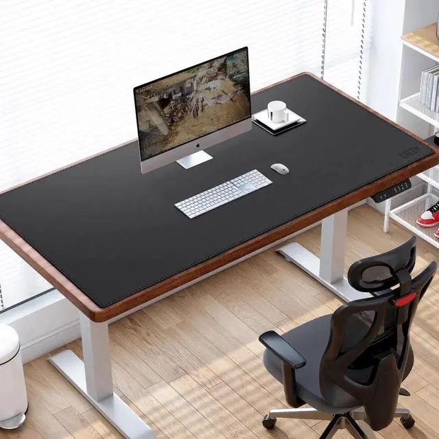 Alt view image 3 of 5 - Cacoy 63" x 24" Leather Desk Mat, Desk Matt for Desktop, XXXL Large Gaming Computer Mouse Pad, Keyboard Mouse Mat, PU Leather Desk Pad Blotter, Waterproof Desk Cover Protector for Office & Home, Black