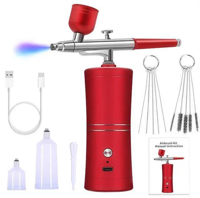 Main image of Electric Airbrush Gun Kit with Compressor, Dual-Action Airbrush for Acrylic Paint, Model Painting, Gundam, Nail Art, Tattoo, Craft Spraying Tool Set red