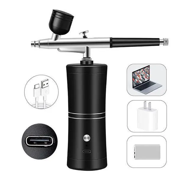 Alt view image 4 of 7 - Electric Airbrush Gun Kit with Compressor, Dual-Action Airbrush for Acrylic Paint, Model Painting, Gundam, Nail Art, Tattoo, Craft Spraying Tool Set red