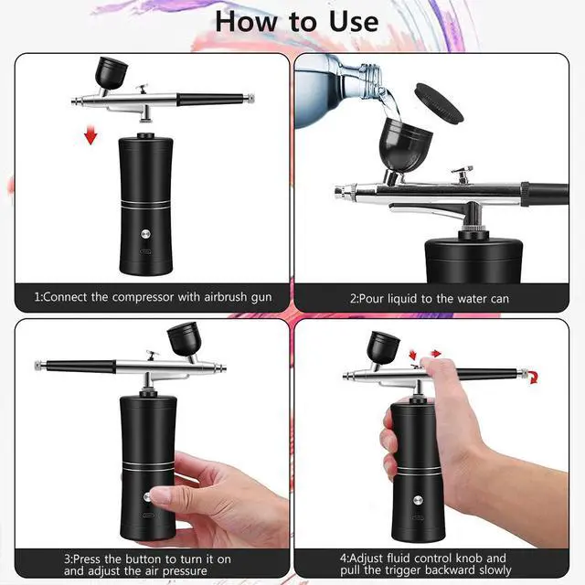 Alt view image 5 of 7 - Electric Airbrush Gun Kit with Compressor, Dual-Action Airbrush for Acrylic Paint, Model Painting, Gundam, Nail Art, Tattoo, Craft Spraying Tool Set red