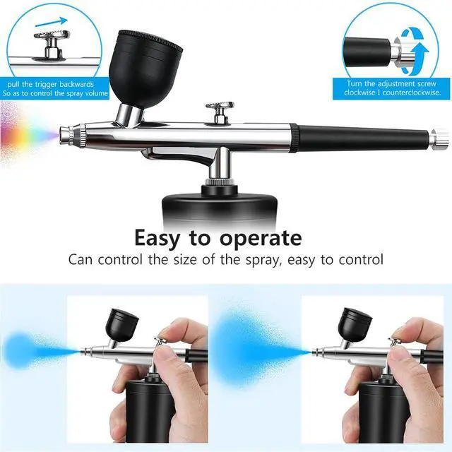 Alt view image 6 of 7 - Electric Airbrush Gun Kit with Compressor, Dual-Action Airbrush for Acrylic Paint, Model Painting, Gundam, Nail Art, Tattoo, Craft Spraying Tool Set red