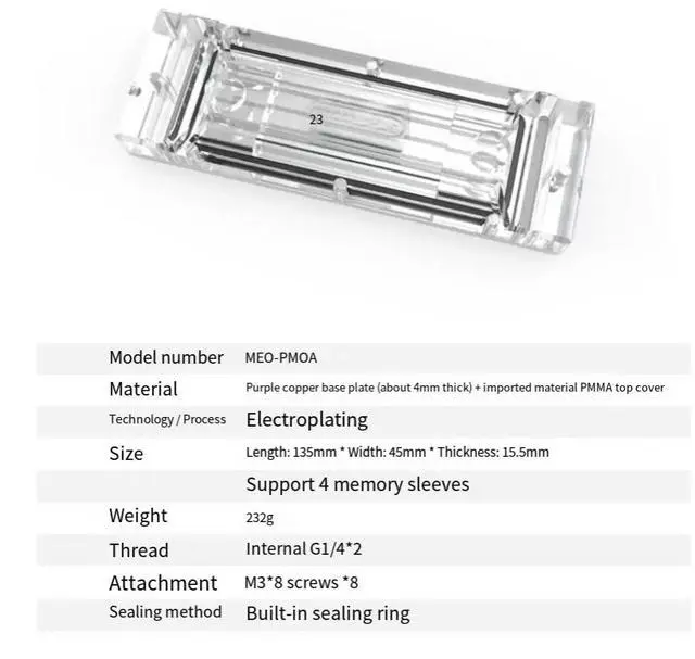 Alt view image 6 of 7 - MEO-PM0A Memory Water Block PC Liquid Cooling RAM Block, Supports Up to 4 Memory Modules