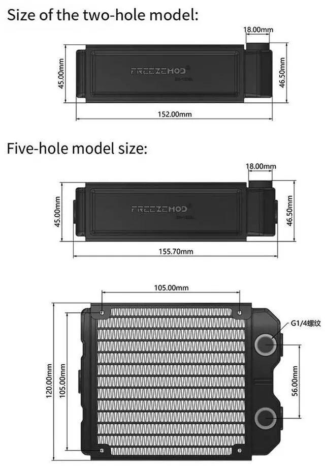 Alt view image 4 of 7 - SR-120SL Dual-Layer Aluminum Water Cooling Radiator 45mm Thick Independent Double-Stack PC Liquid Cooling Heat Exchanger for DIY Computer Water Cooling System SR-120SL 5-port