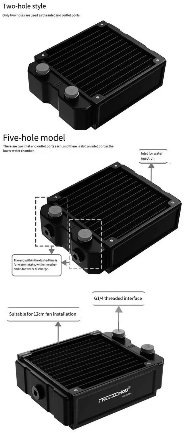 Alt view image 5 of 7 - SR-120SL Dual-Layer Aluminum Water Cooling Radiator 45mm Thick Independent Double-Stack PC Liquid Cooling Heat Exchanger for DIY Computer Water Cooling System SR-120SL 5-port