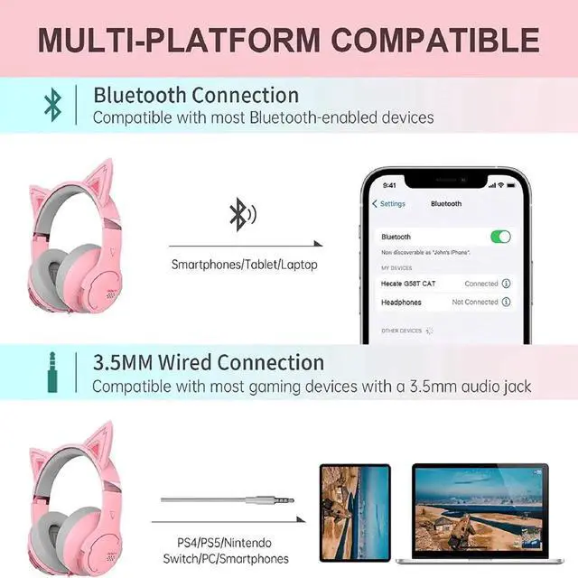 Alt view image 6 of 7 - Edifier G5BT CAT Low Latency Bluetooth Gaming Headset with Mic (Pink)