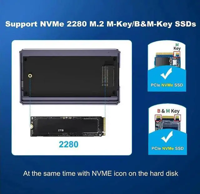 Alt view image 5 of 6 - USB 4.0 M.2 SSD Case 40Gbps M2 NVMe SSD Enclosure Support 2280 B+M M-Key PCIe, Compatible with USB4/3.2/3.1/3.0/2.0, TBU405