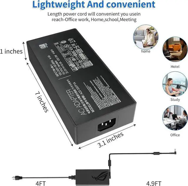 Alt view image 4 of 7 - 280W 14A 20V ADP-280EB B AC Charger for Rog Flow X16 Rog Strix G15 G16 G17 14A/20V AC Adapter for Rog Strix G18 Rog Strix Scar 15 17 SE ROG Zephyrus M16 Tuf Gaming A16 (6.0 X 3.7mm)