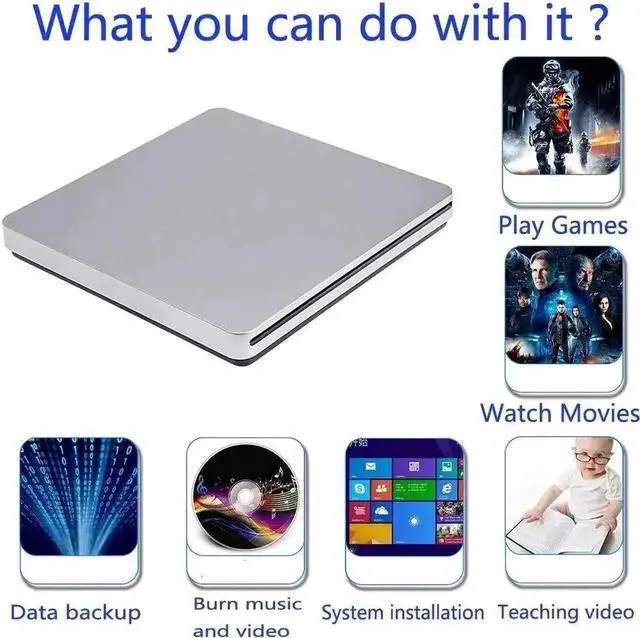 Alt view image 6 of 7 - USB-C Superdrive External DVD/CD Reader and DVD/CD Burner for Apple-MacBook Air/Pro/iMac/Mini/MacBook Pro/ASUS/ASUS/DELL Latitude with USB-C Port Plug and Play(Silver)
