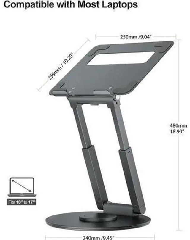 Alt view image 2 of 7 - Telescopic Laptop Stand for Desk with 360° Swivel Base Sit to Stand Height Adjustable Portable Riser Holder for Good Posture Compatible with MacBook Pro All Laptops 10-17-Gray