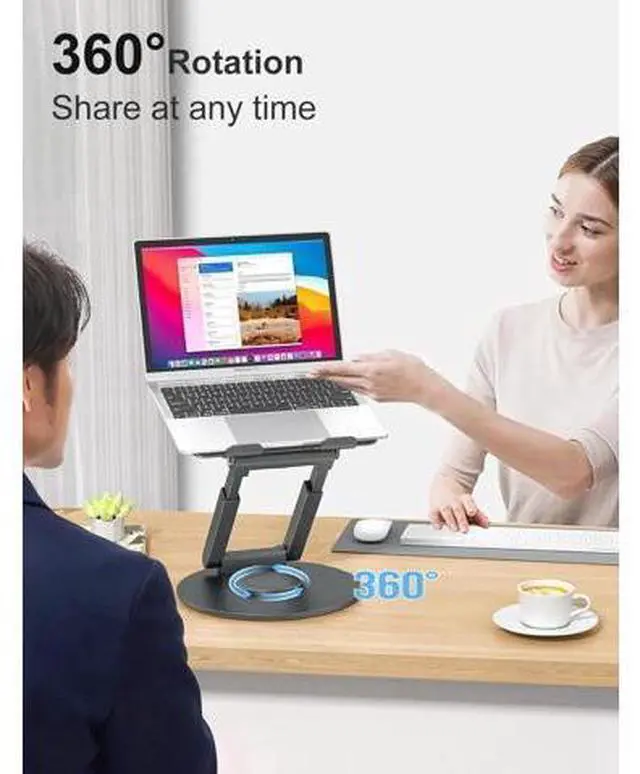 Alt view image 4 of 7 - Telescopic Laptop Stand for Desk with 360° Swivel Base Sit to Stand Height Adjustable Portable Riser Holder for Good Posture Compatible with MacBook Pro All Laptops 10-17-Gray