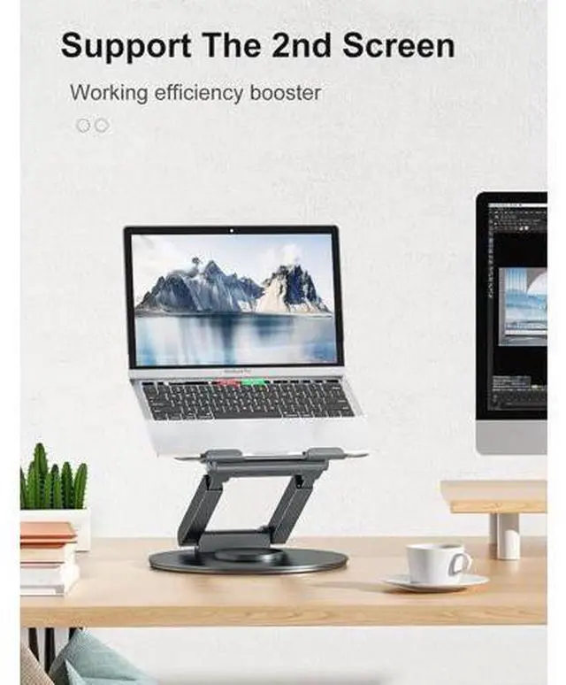 Alt view image 5 of 7 - Telescopic Laptop Stand for Desk with 360° Swivel Base Sit to Stand Height Adjustable Portable Riser Holder for Good Posture Compatible with MacBook Pro All Laptops 10-17-Gray