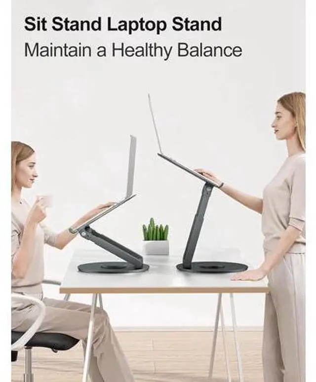 Alt view image 6 of 7 - Telescopic Laptop Stand for Desk with 360° Swivel Base Sit to Stand Height Adjustable Portable Riser Holder for Good Posture Compatible with MacBook Pro All Laptops 10-17-Gray