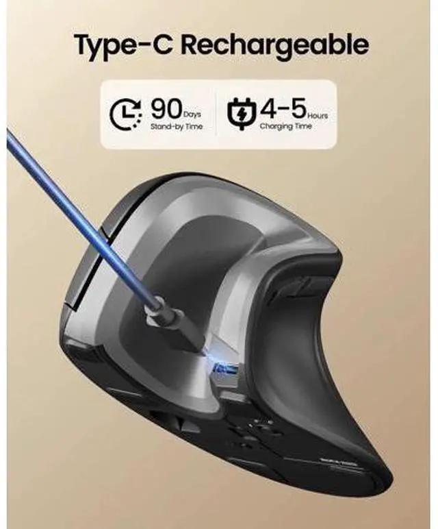 Alt view image 4 of 5 - ProtoArc Ergonomic Vertical Mouse, EM11 NL Rechargeable Wireless Mouse Bluetooth, Ergo Mice with 3 Multi-Device for PC/Notebook/Laptop, 2.4GHz Optical Mice for Windows, Mac OS, Gray