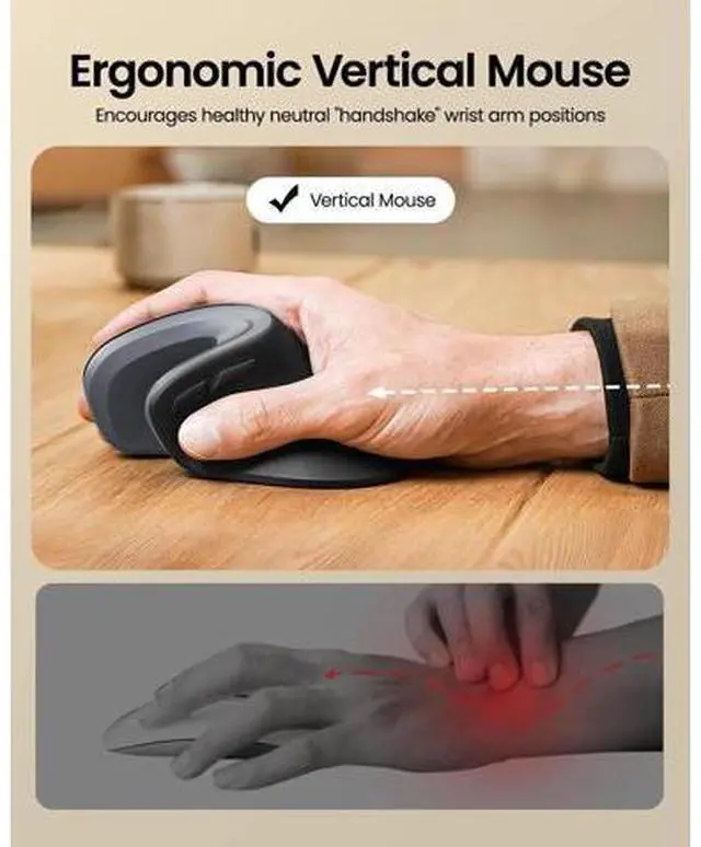 Alt view image 3 of 5 - ProtoArc Ergonomic Vertical Mouse, EM11 NL Rechargeable Wireless Mouse Bluetooth, Ergo Mice with 3 Multi-Device for PC/Notebook/Laptop, 2.4GHz Optical Mice for Windows, Mac OS, Gray