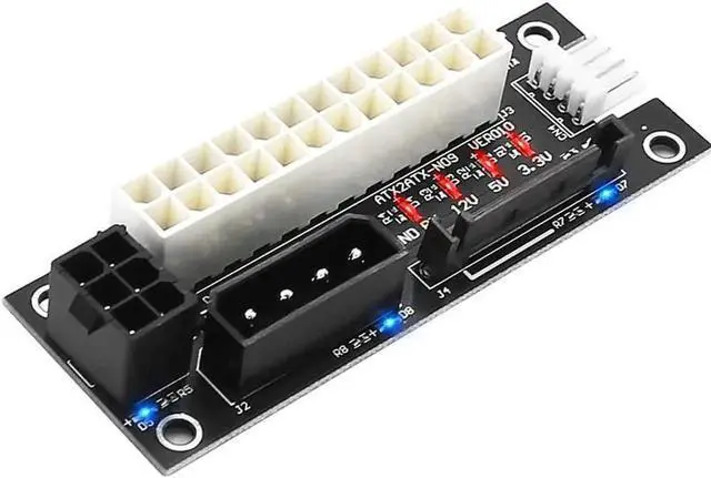 Main image of ADD2PSU Power Supply Connector 4 in 1 Molex 4Pin/SATA/ATX 6Pin/4Pin Dual PSU Multiple Power Supply Adapter, Synchronous Power Board, Add 2PSU with Power LED (Black)