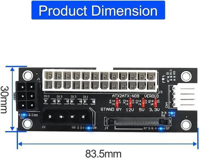 Alt view image 5 of 6 - ADD2PSU Power Supply Connector 4 in 1 Molex 4Pin/SATA/ATX 6Pin/4Pin Dual PSU Multiple Power Supply Adapter, Synchronous Power Board, Add 2PSU with Power LED (Black)