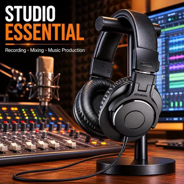 Alt view image 4 of 6 - Audio-Technica ATH-M30x Closed-Back Headphones, Foldable Over-Ear Wired Studio Headphones, Professional Reference Headphones for Recording Mixing & Music Production