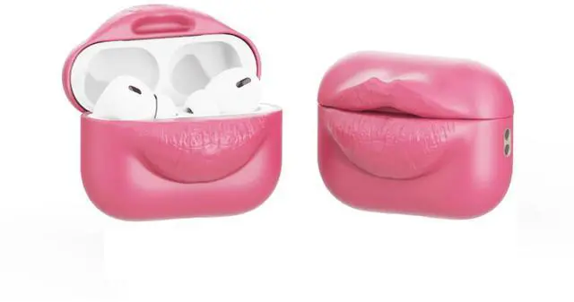 Alt view image 2 of 6 - 3D Pink Lips Silicone Case for AirPods Pro 2 / AirPods Pro / AirPods 3, Cute Funny Soft Protective Cover, Novelty Gift for Women Girls