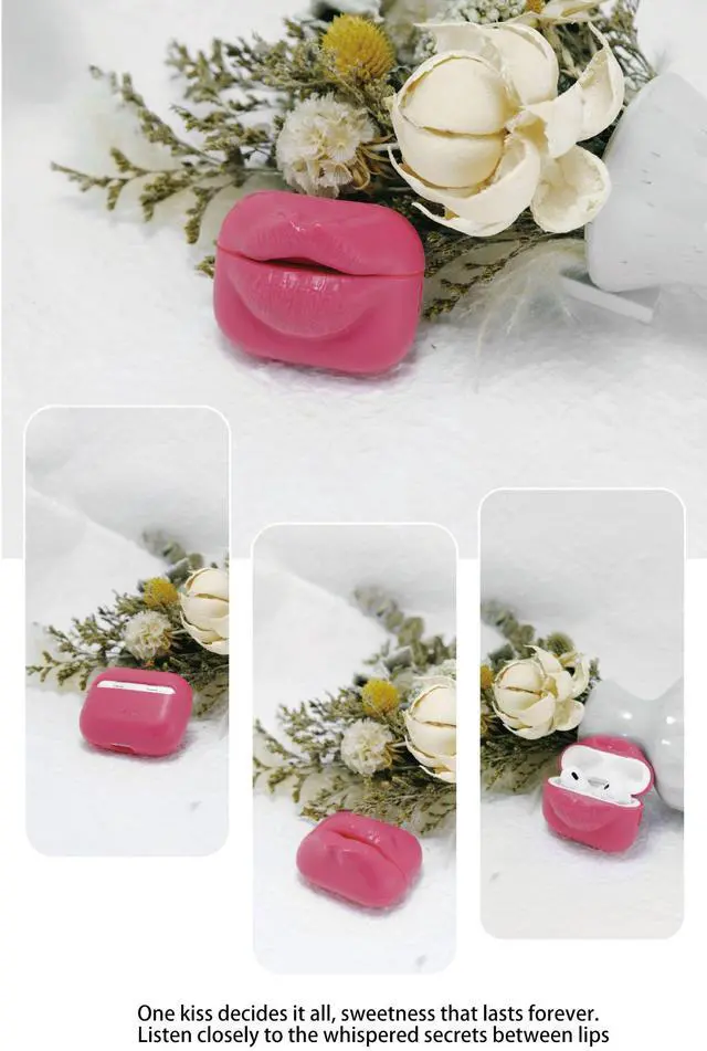 Alt view image 4 of 6 - 3D Pink Lips Silicone Case for AirPods Pro 2 / AirPods Pro / AirPods 3, Cute Funny Soft Protective Cover, Novelty Gift for Women Girls