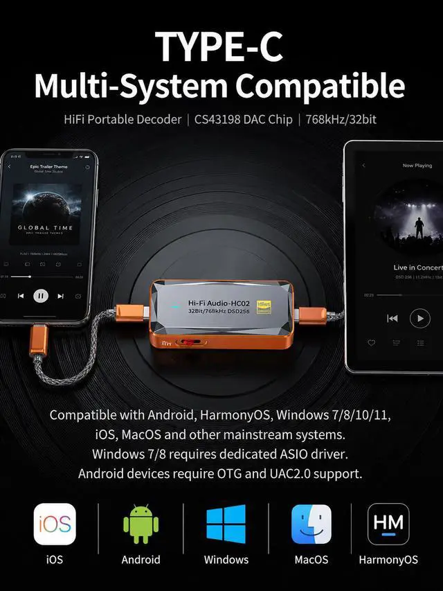 Alt view image 3 of 7 - Portable USB-C DAC/Amp Dongle Dual CS43131 Chips, 4.4mm Balanced + 3.5mm Output, 32bit/384kHz DSD256, for Android/iPhone 15/PC/Laptop