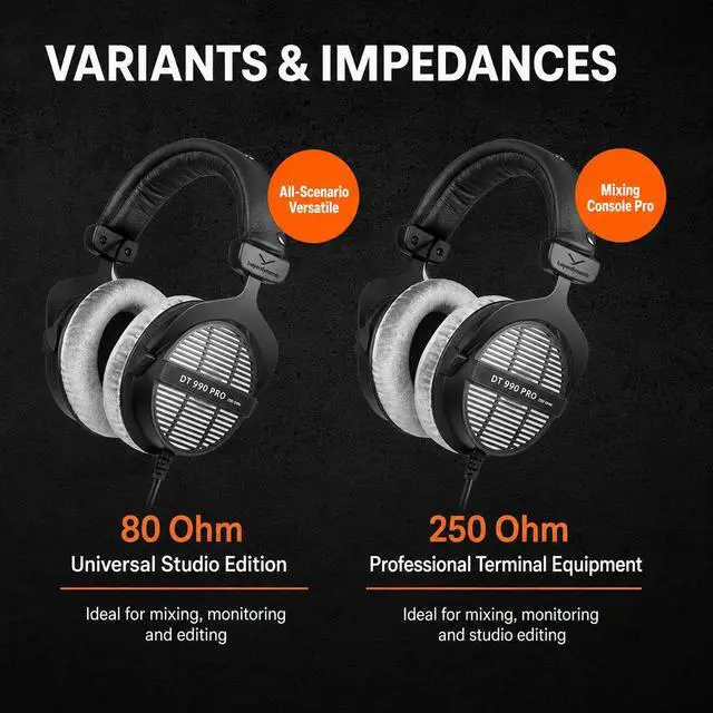 Alt view image 5 of 6 - DT990 PRO Open-Back Studio Headphones Over-Ear, Wired, for Mixing/Mastering/Critical Listening 250 ohms