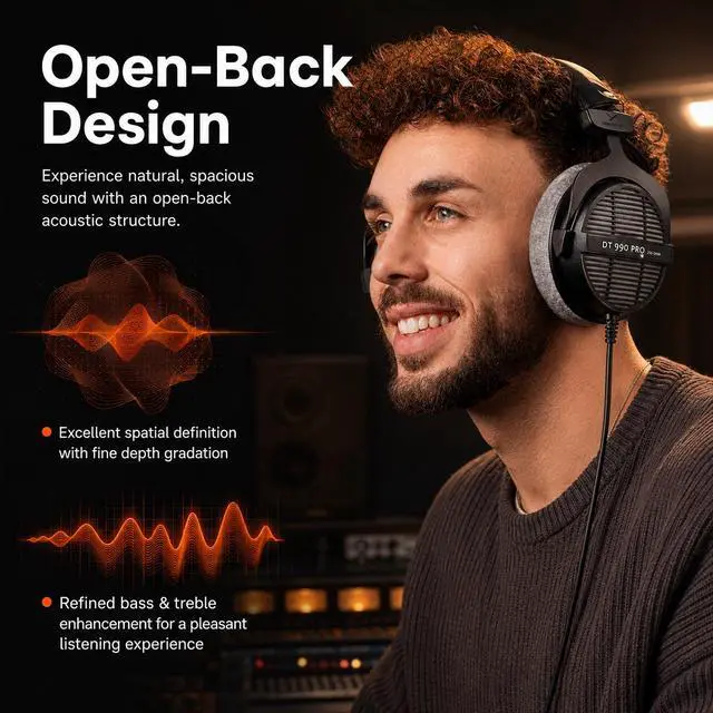 Alt view image 2 of 6 - DT990 PRO Open-Back Studio Headphones Over-Ear, Wired, for Mixing/Mastering/Critical Listening 250 ohms