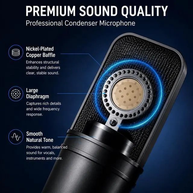 Alt view image 4 of 7 - AT4040 Condenser Microphone + USB Audio Interface Bundle for Audiobook Narration, Voiceover, Podcast & Home Studio Recording, 48V Phantom Power, Low-Noise Preamp, XLR