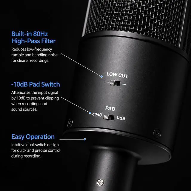 Alt view image 5 of 7 - AT4040 Condenser Microphone + USB Audio Interface Bundle for Audiobook Narration, Voiceover, Podcast & Home Studio Recording, 48V Phantom Power, Low-Noise Preamp, XLR