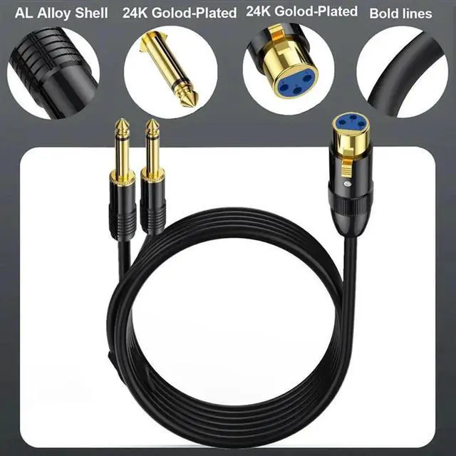Alt view image 4 of 5 - XLR to Dual 1/4 TS Microphone Y Splitter Cable,3-Pin XLR Female to Dual 6.35mm Mono Male Audio Cable for Amplifier Mixer Microphone (1.6FT